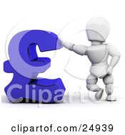 Clipart Illustration Of A White Character Leaning Against A Blue Pound Sterling Symbol