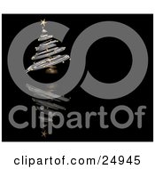 Clipart Illustration Of A Silver Spiral Christmas Tree With Gold Ornaments And A Star On A Black Background
