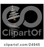 Poster, Art Print Of Silver Spiral Christmas Tree With Gold Ornaments And A Star On A Black Background