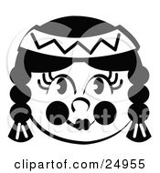 Clipart Picture Of A Smiling Native American Indian Girls Face Her Hair In Braids Wearing A Headband by Andy Nortnik