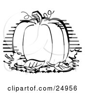 Clipart Picture Of A Perfectly Round Halloween Or Thanksgiving Pumpkin Surrounded By Fall Leaves
