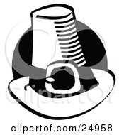 Poster, Art Print Of Tall Pilgrim Hat With A Buckle Around The Base In Front Of A Black Circle