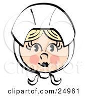 Clipart Picture Of A Pretty Female Pilgrim Blushing And Wearing A White Bonnet Over Her Blond Hair