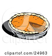 Fresh Thanksgiving Pumpkin Pie In A Pan Missing One Slice