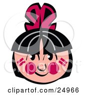 Clipart Picture Of A Native American Indian Boys Face With Black Hair Paint And A Red Feather