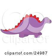Poster, Art Print Of Jolly Purple Dinosaur With A Red Spine And Spots Along Its Back Grinning In Delight Over A White Background