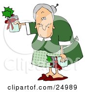 Poster, Art Print Of Sweet Old Granny Giving Gifts Of Jam Or Jelly For Christmas