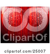 Clipart Illustration Of Sparkling Confetti Falling In Spotlights In Front Of A Red Theatre Curtain At An Event