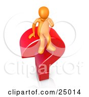 Confused Orange Person Rubbing Their Chin And Sitting On Top Of A Giant Red Question Mark