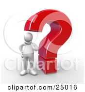 Clipart Illustration Of A Confused White Person Standing By A Large Red Question Mark Rubbing His Chin by 3poD