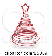 Clipart Illustration Of A Red Spiraling Christmas Tree Adorned With Silver Ornaments And Topped With A Star by 3poD