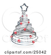Clipart Illustration Of A Silver Spiraling Christmas Tree Adorned With Red Ornaments And Topped With A Chrome Star by 3poD