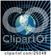 Clipart Illustration Of Binary Coding Circling Around Planet Earth In A Wire Tunnel