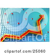 Poster, Art Print Of Red And Orange Arrow Pointing Upwards On A Gradient Grid Chart