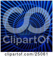 Clipart Illustration Of A View Inside A Blue Tunnel With Wire Bars And Frames A Curve Ahead