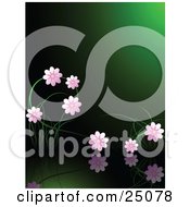 Clipart Illustration Of Pink Flowers Blossoming And Reflecting On Still Waters Of A Pond In Green Moon Light