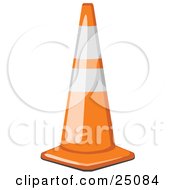 Poster, Art Print Of Shiny Orange Traffic Cone With White Bands Resting On A Road In A Construction Zone