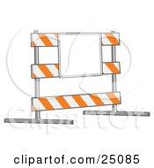 Poster, Art Print Of White And Orange Striped Road Block Type Iii Barricade Board With A Blank Sign In A Construction Zone