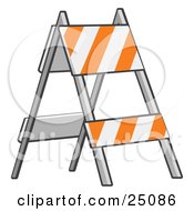 White And Orange Striped Type Ii Barricade Sign Standing In A Road Construction Area