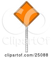 Clipart Illustration Of A Blank Orange Traffic Sign On A Post At A Construction Site