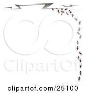 Clipart Illustration Of Worker Ants In Line Along The Border Of A Background With Zigzag Cracks At The Top