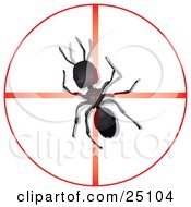 Clipart Illustration Of A Big Black Worker Ant In The Center Of A Red Target