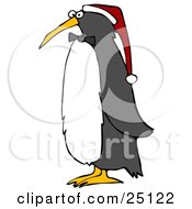 Clipart Illustration Of A Cute Christmas Penguin Wearing A Bow Tie And A Santa Hat