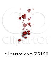 Poster, Art Print Of Red Love Hearts Falling On A White Background