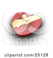 Clipart Illustration Of A Red Heart Shaped Box Of Chocolates Sealed With A Gold Ribbon And Bow