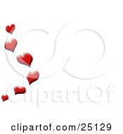 Poster, Art Print Of Red Love Hearts Floating Up Along The Edge Of A White Background