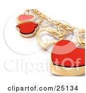 Clipart Illustration Of A Gold Charm Bracelet With Red And Golden Heart Charms Over White