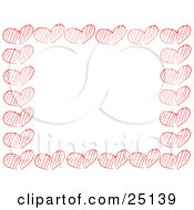 Border Of Sketched Red Hearts Over White