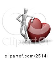 Clipart Illustration Of A White Figure Character Resting His Arm On Top Of A Big Red Heart