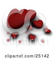 Poster, Art Print Of Different Sized Red And Pink Hearts With Shadows