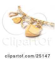 Golden Charm Bracelet With Heart Charms Over White