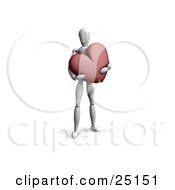 Clipart Illustration Of A White Figure Character Standing And Holding A Big Love Heart