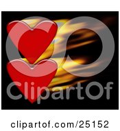 Poster, Art Print Of Pair Of Red Hearts With Fast Flames Over A Black Background