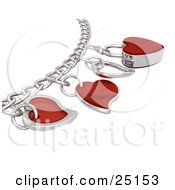 Clipart Illustration Of A Silver Or White Gold Charm Bracelet With Chrome And Red Heart Charms