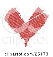 Clipart Illustration Of A Sketched Red Heart With Lines Over A White Background