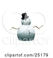 Poster, Art Print Of Happy Christmas Snowman With A Carrot Nose And Stick Arms Wearing A Top Hat