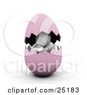 Poster, Art Print Of White Character Peeking Out From Inside Of A Cracked Pink Easter Egg