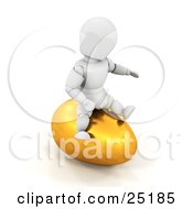 Poster, Art Print Of Silly White Character Sitting On Top Of A Large Golden Easter Egg