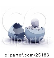 Poster, Art Print Of Relaxed White Character Sitting In A Broken Blue Easter Egg