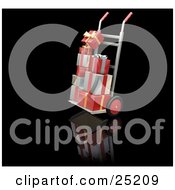 Poster, Art Print Of Stacks Of Red Gold And Silver Christmas Presents On A Dolly