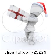 Thoughful White Character Wearing A Red Santa Hat Holding A White Christmas Gift With A Red Ribbon And Bow by KJ Pargeter
