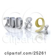 Poster, Art Print Of White Character Pushing Back The Number Eight So Another Person Can Replace It With A Nine For The New Year Of 2009