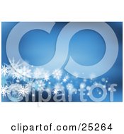 Clipart Illustration Of A Blue Winter Background Of Snowflakes Fluttering Along The Bottom