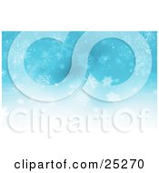 Clipart Illustration Of White Snowflakes Falling Down Over Blue With Bright Light At The Bottom