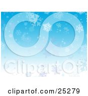 Clipart Illustration Of White Snowflakes Flurrying Over A Blue Christmas Background
