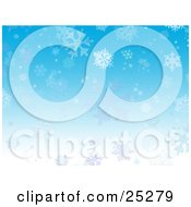 Poster, Art Print Of White Snowflakes Flurrying Over A Blue Christmas Background